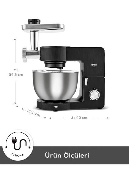 7 Litre Güçlü Stand Mikser, Siyah, Çok Fonksiyonlu, Dayanıklı ve Şık Tasarım fiyatları