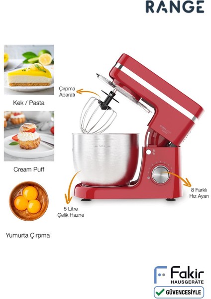Kırmızı Stand Mikser ve Hamur Yoğurma Cihazı, Mutfak Şefi Tarzında Kullanım fırsatları