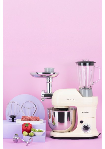 Güçlü 1300W, 5 Lt Maxi Mikser, Mutfak Şefi, Bej Renkli