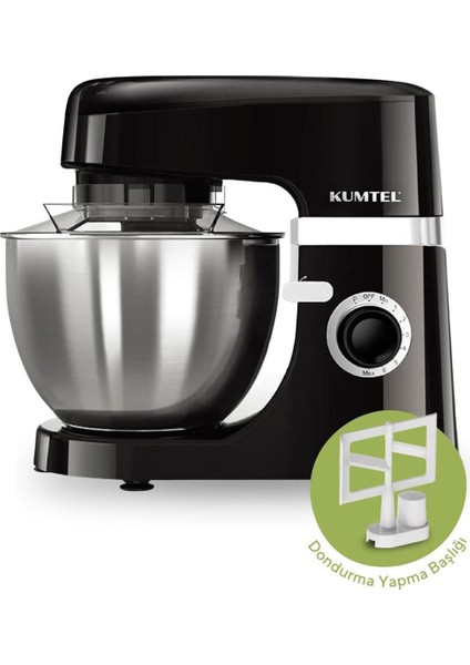 Siyah 1800W Yoğurma ve Dondurma Makinesi 4.5l, Çok Fonksiyonlu Ev Aleti