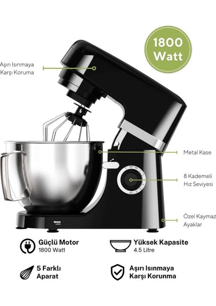 Siyah 1800W Yoğurma ve Dondurma Makinesi 4.5l, Çok Fonksiyonlu Ev Aleti fırsatları