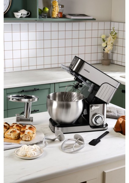 Güçlü 1300W, 7l Stand Mikser, Şık Gri Renkli, Pratik ve Dayanıklı Ev Aleti