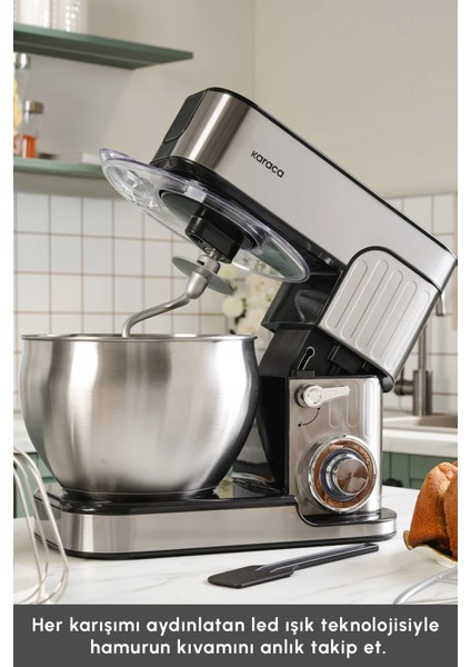 Güçlü 1300W, 7l Stand Mikser, Şık Gri Renkli, Pratik ve Dayanıklı Ev Aleti