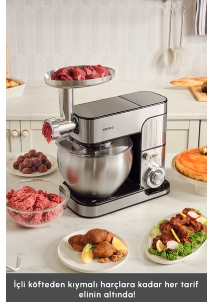 Güçlü 1300W, 7l Stand Mikser, Şık Gri Renkli, Pratik ve Dayanıklı Ev Aleti