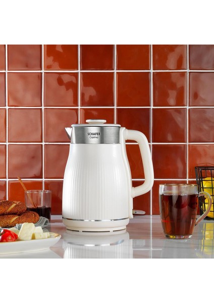 Paslanmaz Çelik El Yakmayan Krem Renk Su Isıtıcı Kettle