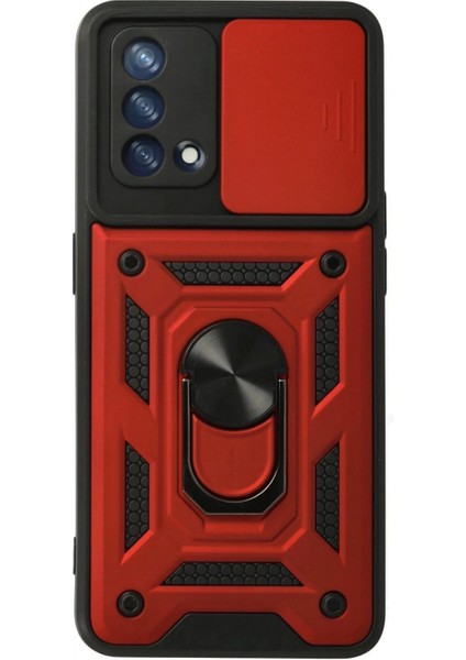 Oppo A74 4g Kılıf Pars Lens Yüzüklü Silikon - Kırmızı