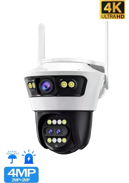 4mp Çift Lensli Akıllı Ip Kamera 4K Ultra Hd 2.4ghz IP66 Dış Mekan Güvenlik Kamerası