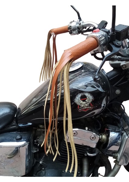Motosiklet Deri Elcik,Püskül , Motorcycle Tassels Leather Frills Grip Covers Leather Grip, Motosiklet Deri Aksesuar, Chopper Cruiser Bobber ,renkler Siyah ,Kahve ,Taba modelleri