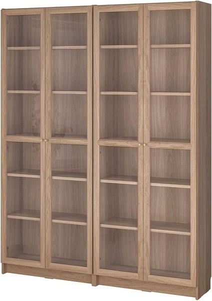 Cam Kapaklı Kitaplık, Meşe Görünümlü, 160X202 Cm, 4 Kapaklı