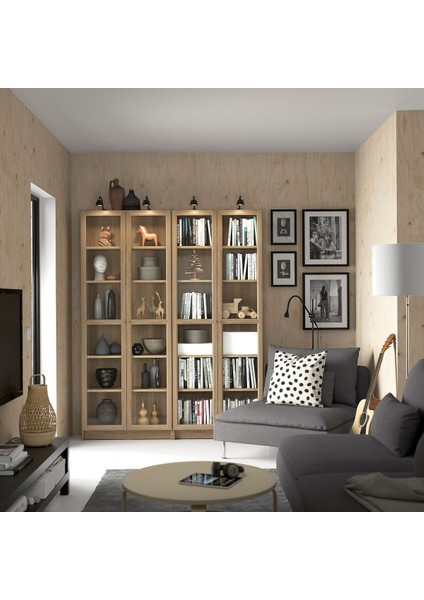 Cam Kapaklı Kitaplık, Meşe Görünümlü, 160X202 Cm, 4 Kapaklı fiyatları