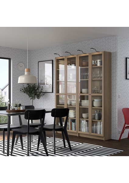 Cam Kapaklı Kitaplık, Meşe Görünümlü, 160X202 Cm, 4 Kapaklı modelleri
