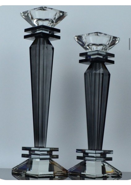 Ikili Set Kristal Füme Şamdan Mumluk modelleri