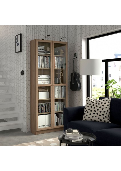 Cam Kapaklı Kitaplık, Meşe Görünümlü, 80X30X202 cm fiyatları
