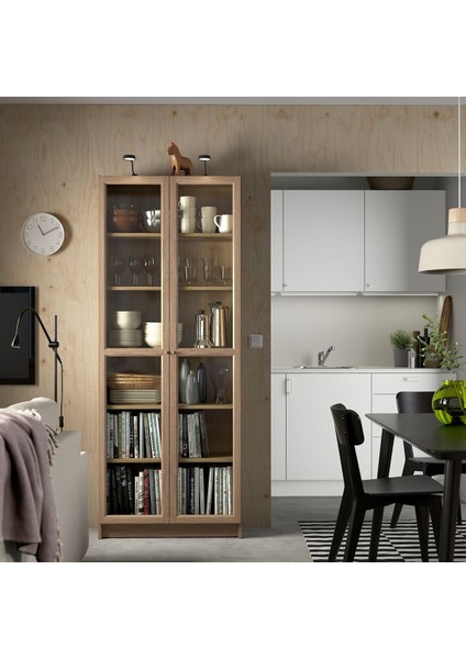 Cam Kapaklı Kitaplık, Meşe Görünümlü, 80X30X202 cm modelleri