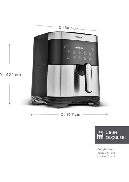 9l Akıllı Renkli Ekran Geniş Hazne Inox Hava Fritöz fiyatları
