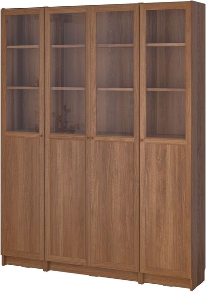 Cam Kapaklı Kitaplık, Kahverengi Ceviz Görünüm, 160X202 cm