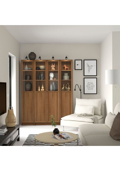 Cam Kapaklı Kitaplık, Kahverengi Ceviz Görünüm, 160X202 cm fiyatları