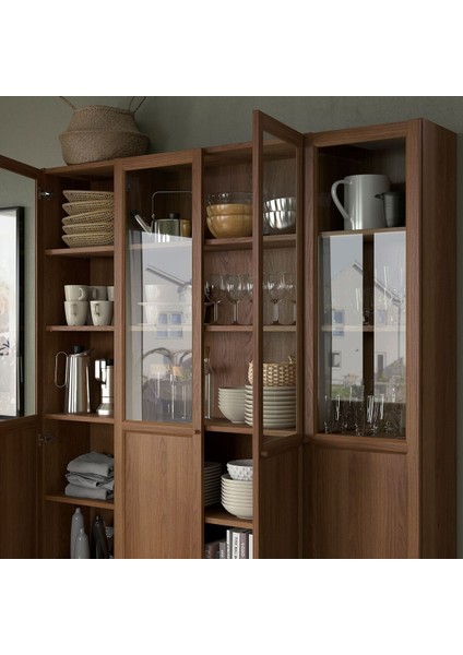 Cam Kapaklı Kitaplık, Kahverengi Ceviz Görünüm, 160X202 cm modelleri