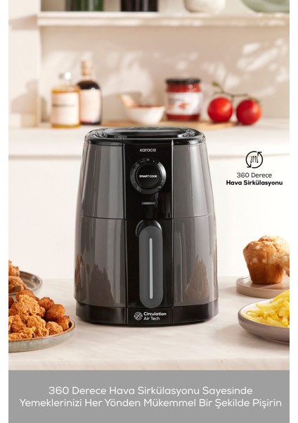 Zaman Ayarlı Kompakt Hava Fritöz, 2 Kişilik, Space Grey