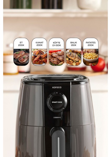 Zaman Ayarlı Kompakt Hava Fritöz, 2 Kişilik, Space Grey