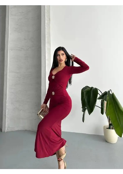 Önü Çift Tokalı Uzun Elbıse modelleri