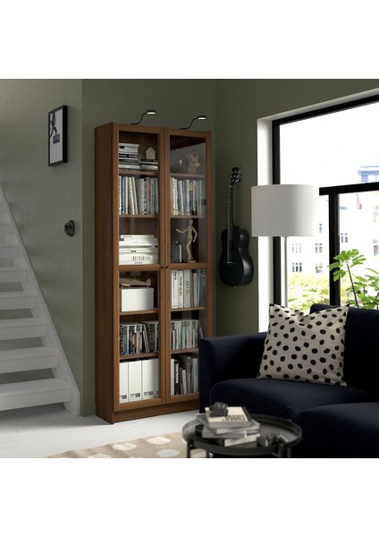 Cam Kapaklı Kitaplık, Kahverengi Ceviz Görünüm, 80X30X202 cm fiyatları