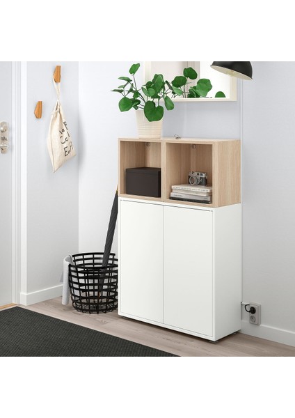 Dolap Kombinasyonu, Beyaz-Ağartılmış Meşe Görünümlü, 70X35X107 Cm, Kapaklı fiyatları