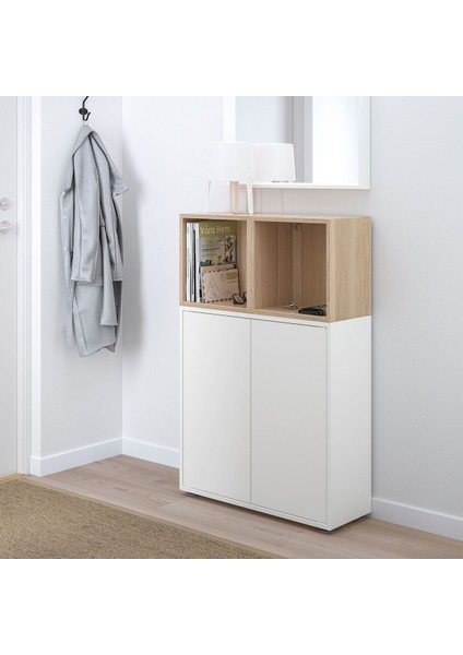 Dolap Kombinasyonu, Beyaz-Ağartılmış Meşe Görünümlü, 70X35X107 Cm, Kapaklı fırsatları