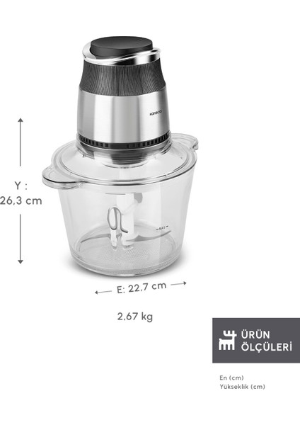3l Ultra Geniş Cam Hazneli Inox Doğrayıcı, Gri fiyatları