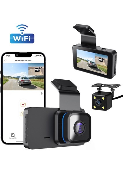 Dual Lens Araç Kamerası - Wifi Destekli, Süper Hd 1296P, Döngü Kayıtlı