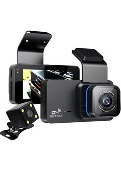 Dual Lens Araç Kamerası - Wifi Destekli, Süper Hd 1296P, Döngü Kayıtlı