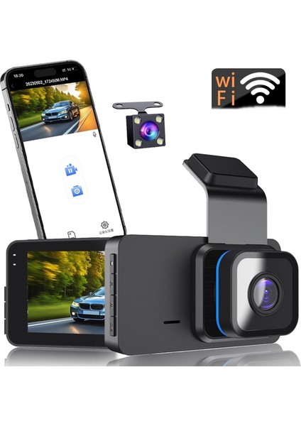 Dual Lens Araç Kamerası - Wifi Destekli, Süper Hd 1296P, Döngü Kayıtlı