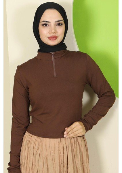 Yarım Fermuarlı Body Kahverengi HM2830