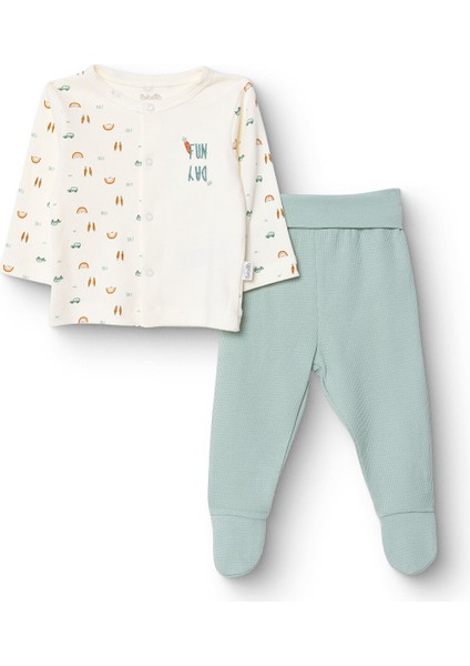 Erkek Bebek Yenidoğan Wooden Car Hırka-Patikli Alt Interlok Bisiklet Yaka Uzun Kol