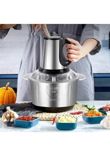 Gri Elektrikli Paslanmaz Çelik 5l Doğrayıcı Blender - Et, Sebze ve Meyve Için Çok Amaçlı