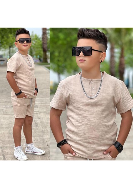 Erkek Çocuk Keten Şortlu Takım | 4/12 Yaş Arası