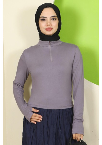 Yarım Fermuarlı Body Gri HM2830