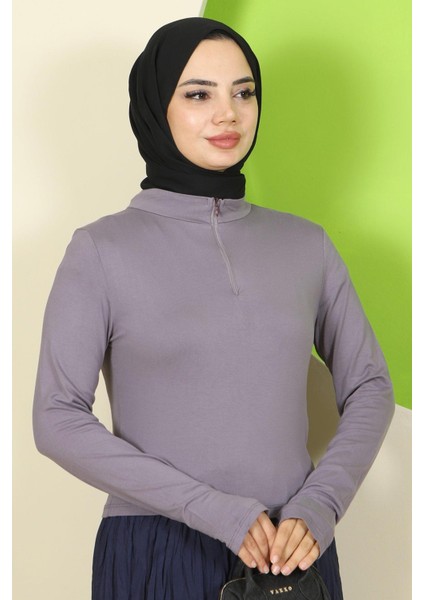 Yarım Fermuarlı Body Gri HM2830 indirimleri