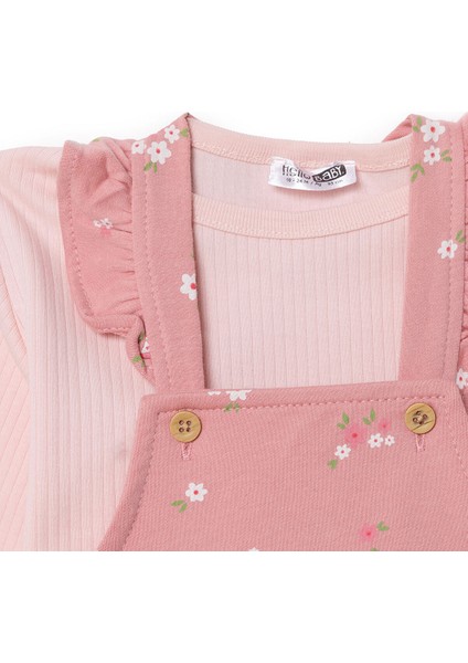 Kız Bebek Forest Flower Salopet-Tshirt Jakar Düğmeli Modelli Yaka Lastikli Paça modelleri