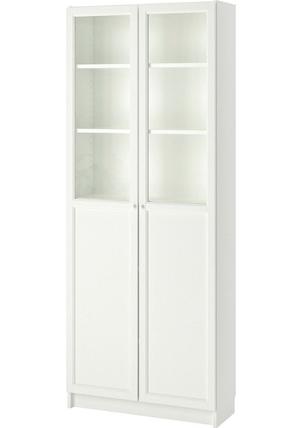 Cam/panel Kapaklı Kitaplık, Beyaz, 80X30X202 cm