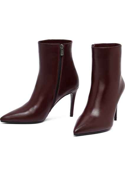 Kadın Bordo Fermuarlı Yüksek Ince Topuklu Deri Bot 25WFD133018 modelleri