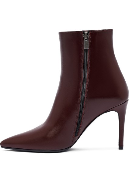 Kadın Bordo Fermuarlı Yüksek Ince Topuklu Deri Bot 25WFD133018 fırsatları