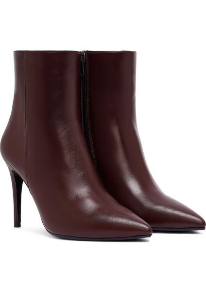 Kadın Bordo Fermuarlı Yüksek Ince Topuklu Deri Bot 25WFD133018 indirimleri