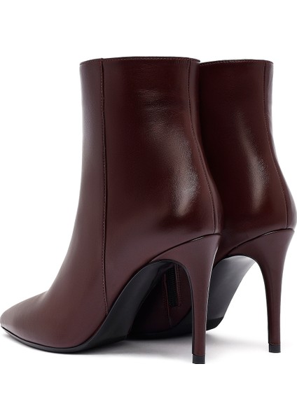 Kadın Bordo Fermuarlı Yüksek Ince Topuklu Deri Bot 25WFD133018