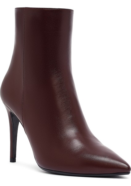 Kadın Bordo Fermuarlı Yüksek Ince Topuklu Deri Bot 25WFD133018