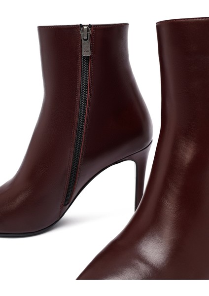 Kadın Bordo Fermuarlı Yüksek Ince Topuklu Deri Bot 25WFD133018