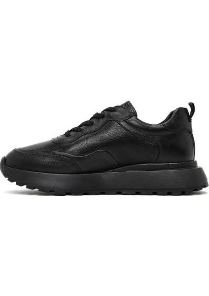 Erkek Siyah Bağcıklı Kalın Tabanlı Deri Sneaker 25WFD641114 fiyatları