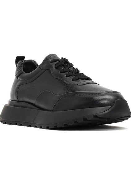 Erkek Siyah Bağcıklı Kalın Tabanlı Deri Sneaker 25WFD641114