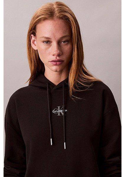 Kadın Rahat Kalıp Kapüşonlu Sweatshirt Elbise - Siyah indirimleri