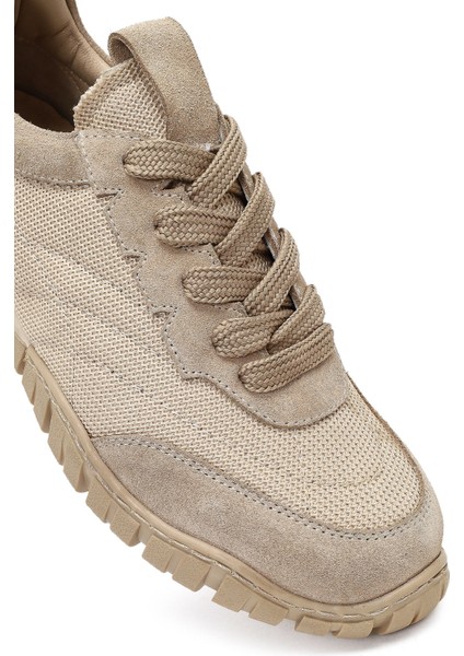 Kadın Bej Bağcıklı Deri Sneaker 25AFD510914